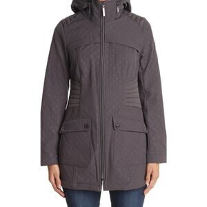 Kensie Thermo Fleece Hooded Soft Shell Jacket Grey Medium NWT $199 Winter Rain